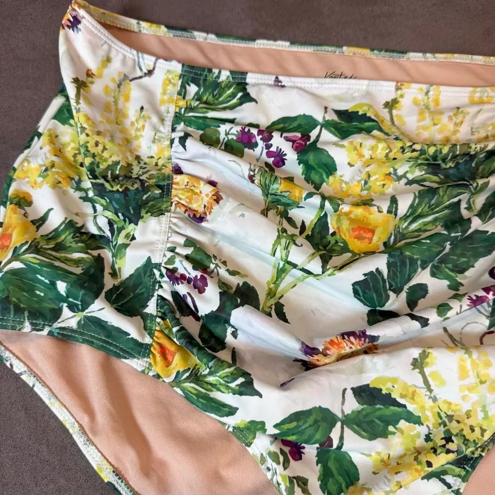 Kortni Jeane Whimsical Floral High Waist Swim Bottoms Maternity Ruched 2XL